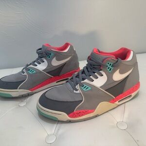 Nike Air Flight 89 Gray Red Teal Mid Top Nubuck 306252-023 Men's Sneakers